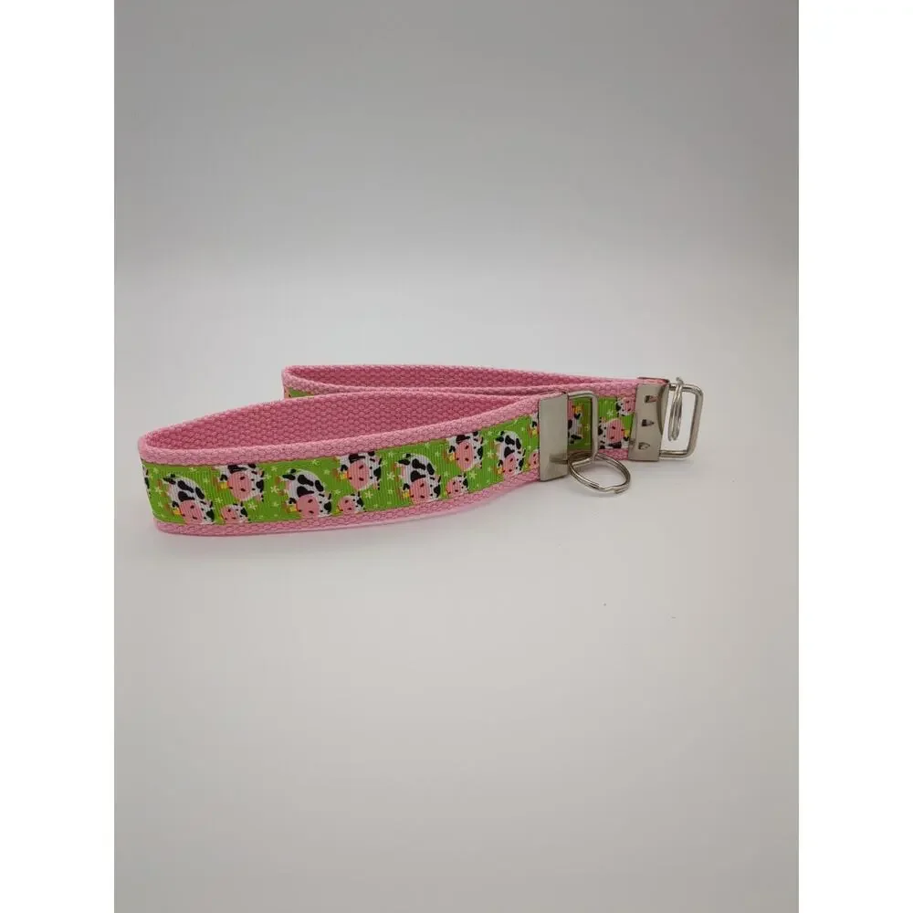 Cow Keychain Wristlet Fabric Key FOB Cotton Webbing Farm Animal Farmhouse‎ Gift